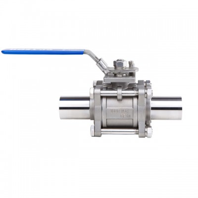 Sanitary Stainless Steel Extended Butt Weld Ball Valve 3 Pc Type With Pneumatic Actuator